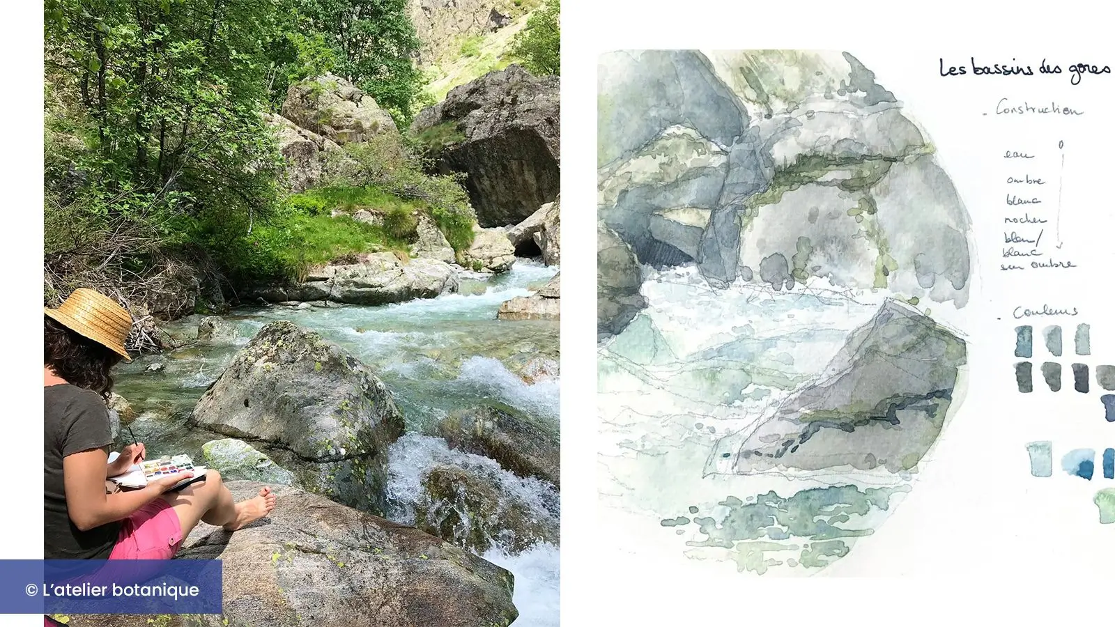 Pause méditative et dessin du bassin des Gores, avec une eau cristalline, fraîche et vivifiante