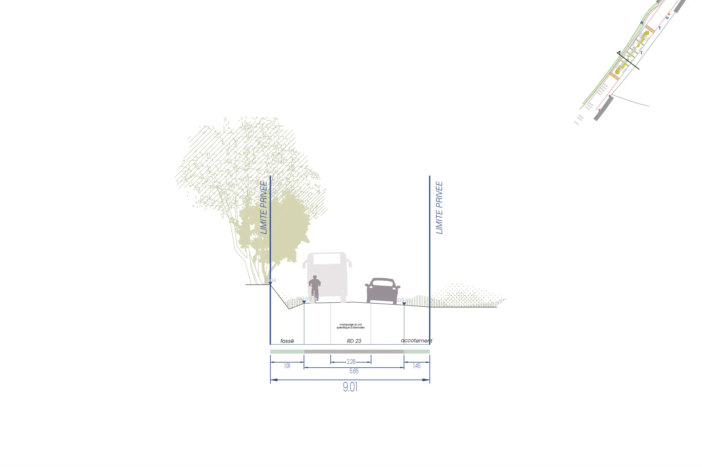 Coupe sur les futurs aménagements, route de Saint Thurien